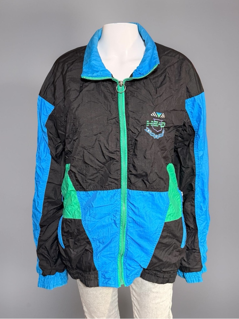 HEAD Sportswear Colorblock Windbreaker Jacket – Black Blue Green Size L